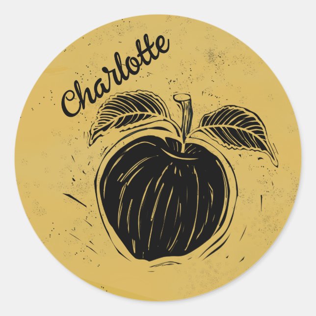 Apple Woodcut Classic Round Sticker (Front)