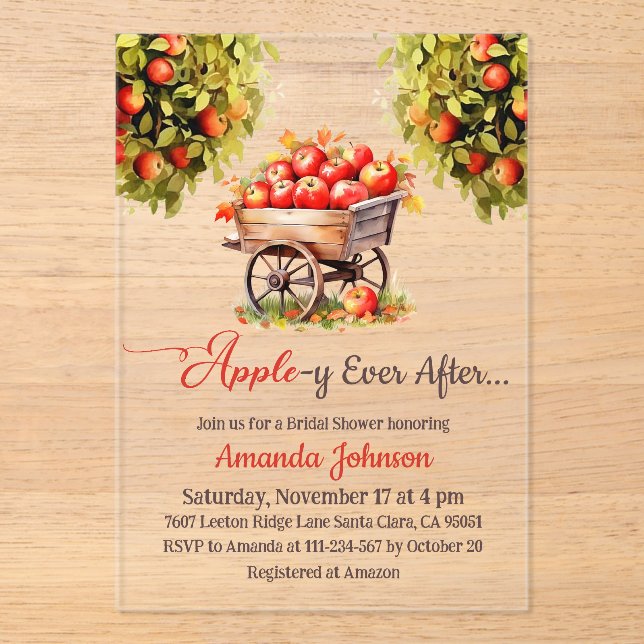 Apple-y Ever After Fall Market Bridal Shower Acrylic Invitations (Front)