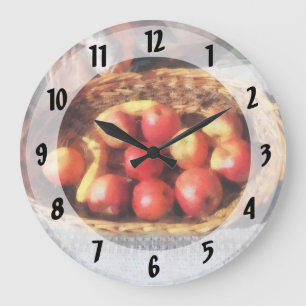 Apples and Bananas in Basket Large Clock
