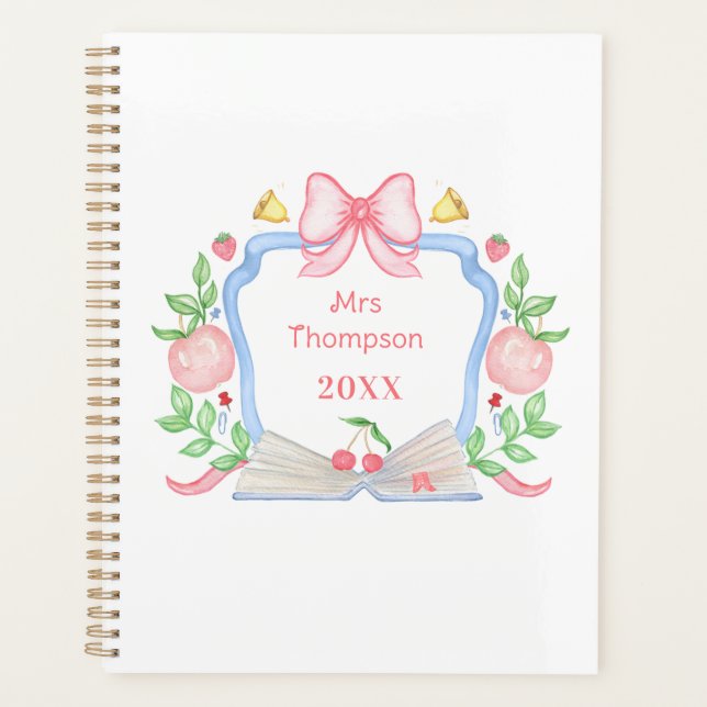 Apples and Book School Crest | Teacher Planner (Front)