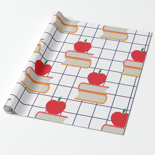 Apples and Books Back to School Pattern  Wrapping Paper (Unrolled)