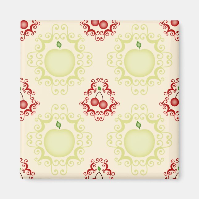 Apples and Cherries with green scrolling Magnets (Front)