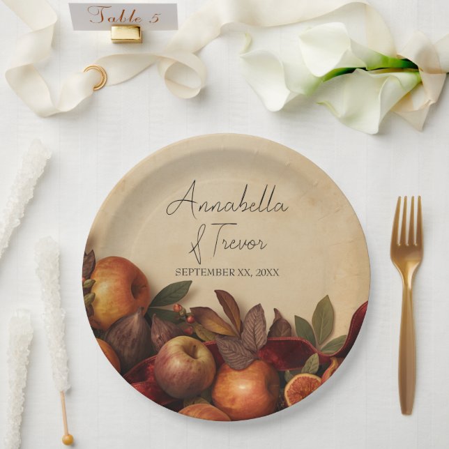 Apples and Figs Rustic Autumn Custom Name Paper Plate (Wedding)