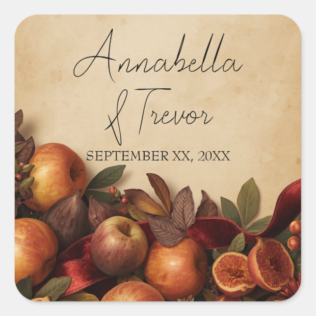 Apples and Figs Rustic Autumn Custom Name Square Sticker (Front)