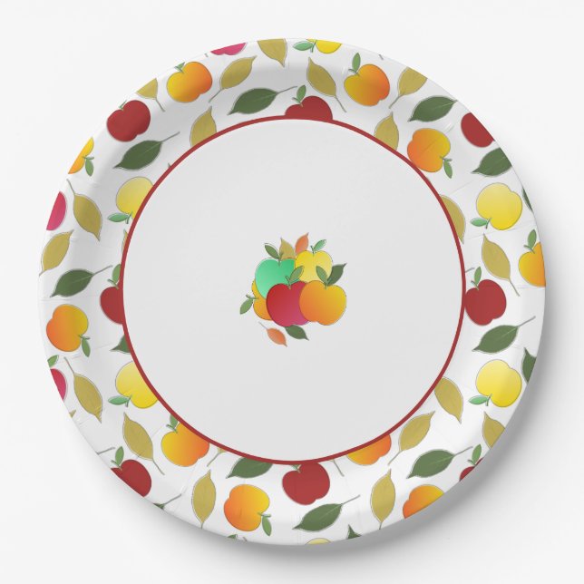 Apples and Leaves Paper Plate (Front)