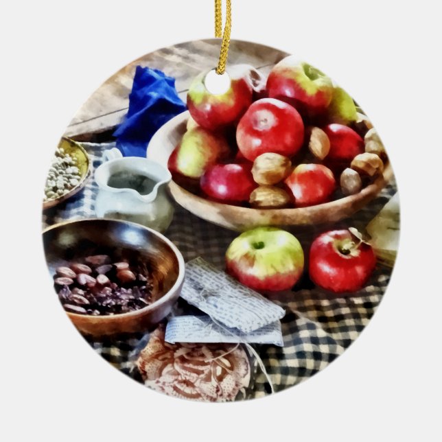 Apples And Nuts Ceramic Tree Decoration (Front)