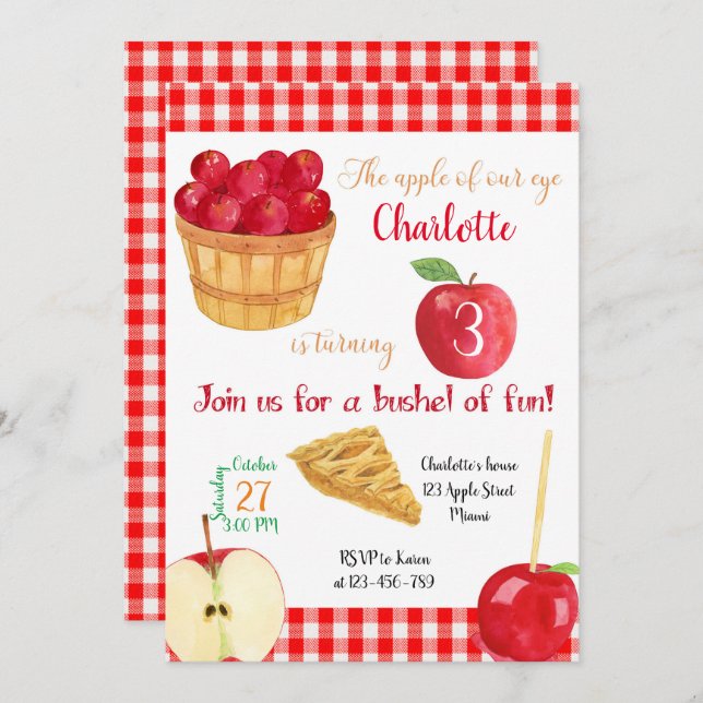 Apples Birthday Invitation, Fall Invitation (Front/Back)