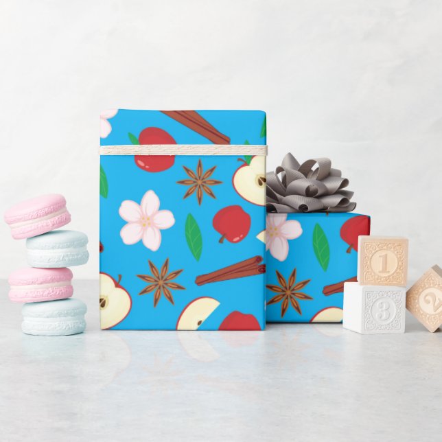 Apples, Cinnamon, Star Anise Fall Vibrant Seamless Wrapping Paper (Baby Shower)