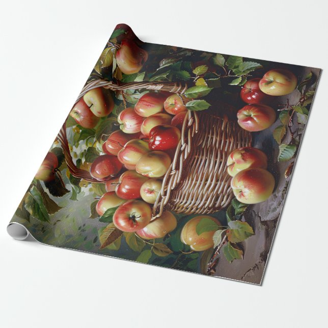 Apples in a Basket Still Life Painting Decoupage Wrapping Paper (Unrolled)
