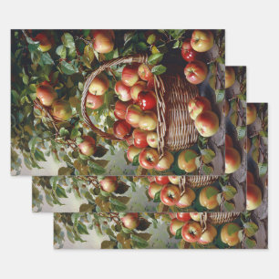 Apples in a Basket Still Life Painting Decoupage Wrapping Paper Sheet
