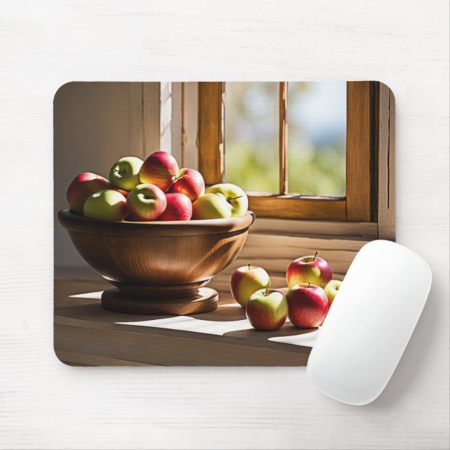 Apples In A Wooden Bowl Mouse Pad (With Mouse)