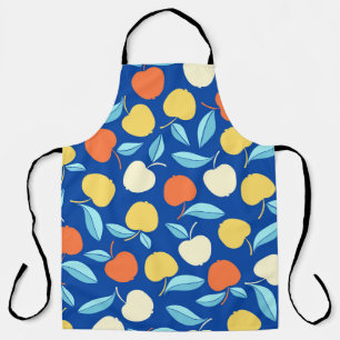 Apples leaves, blue background, seamless pattern. apron
