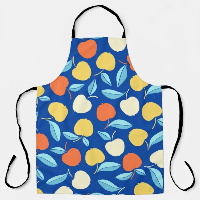 Apples leaves, blue background, seamless pattern. apron (Front)