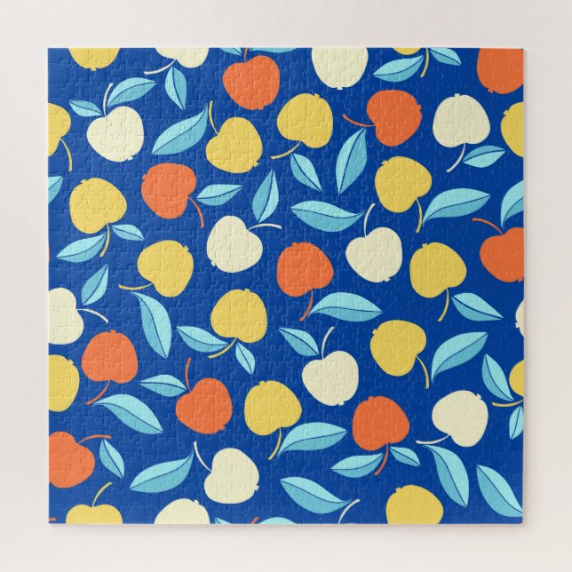 Apples leaves, blue background, seamless pattern. jigsaw puzzle (Vertical)