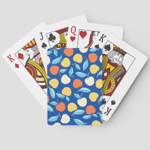 Apples leaves, blue background, seamless pattern. playing cards