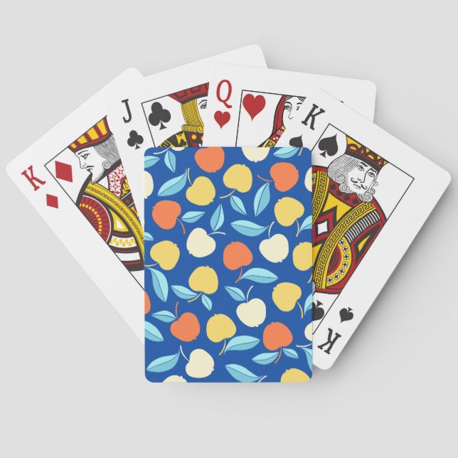Apples leaves, blue background, seamless pattern. playing cards (Back)
