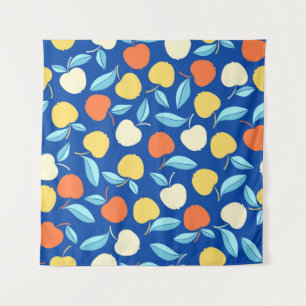 Apples leaves, blue background, seamless pattern. tapestry