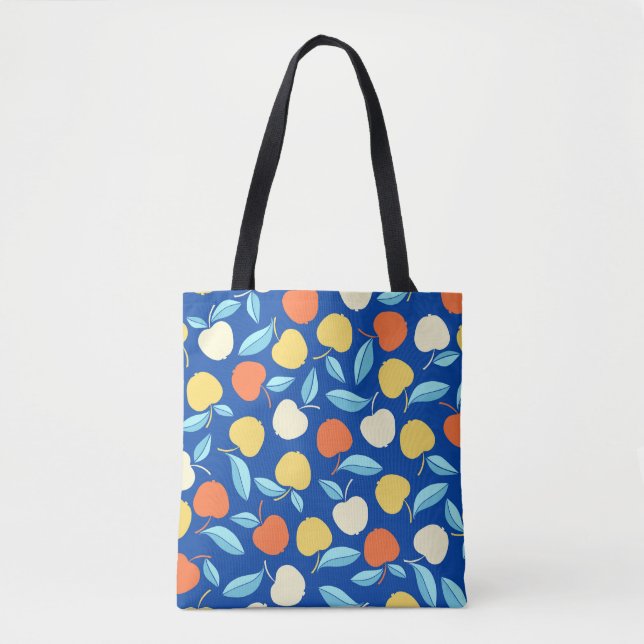 Apples leaves, blue background, seamless pattern. tote bag (Front)