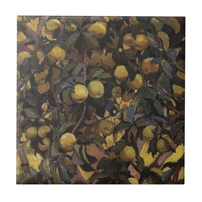 Apples on the Branches of Trees (by Serebriakova) Ceramic Tile (Front)