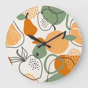 Apples, pears: vintage seamless pattern. large clock