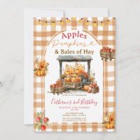 Apples Pumpkins and Bales of Hay Birthday Gingham