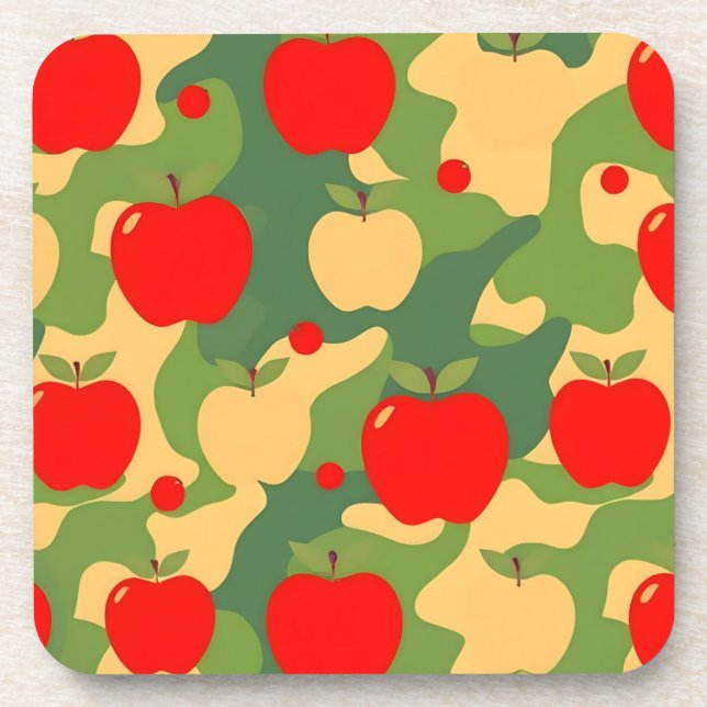 Apples Red Green Camo Coaster Set (Front)