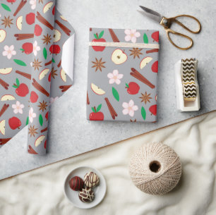 Apples, Star Anise, Cinnamon, Flowers Thanksgiving Wrapping Paper