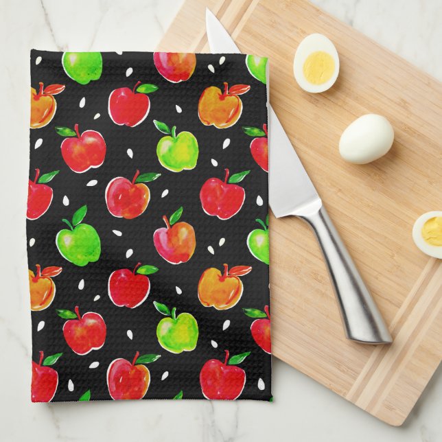 Apples Watercolor Pattern Tea Towel (Quarter Fold)