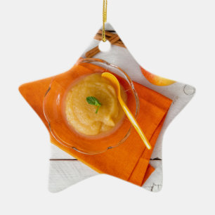 Applesauce with cinnamon and orange spoon ceramic ornament