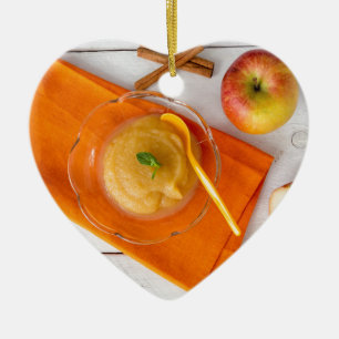 Applesauce with cinnamon and orange spoon ceramic ornament