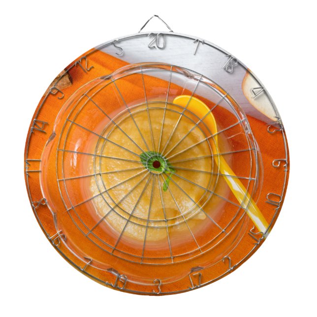 Applesauce with cinnamon and orange spoon dartboard (Front)