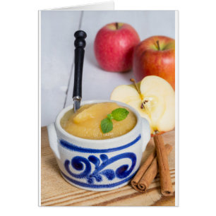Applesauce with cinnamon in stoneware bowl