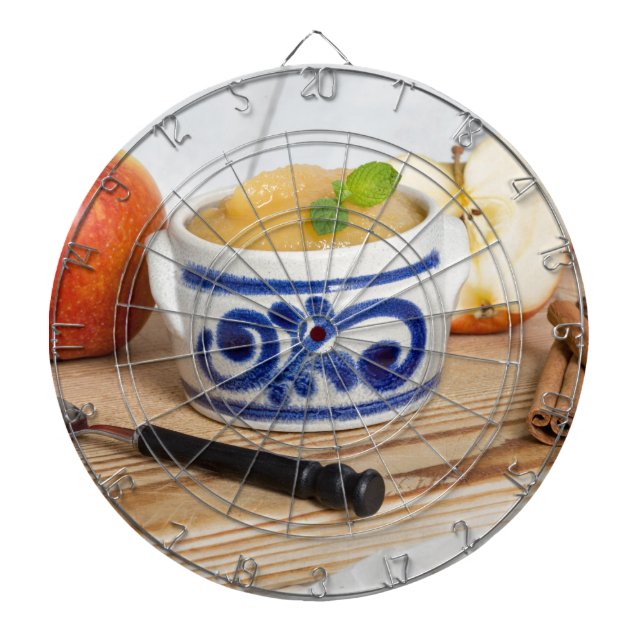 Applesauce with cinnamon in stoneware bowl dartboard (Front)