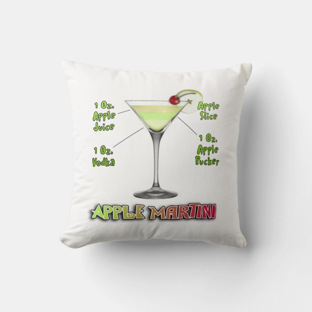 Appletini aka Apple Martini Cocktail Recipe Art Cushion (Front)