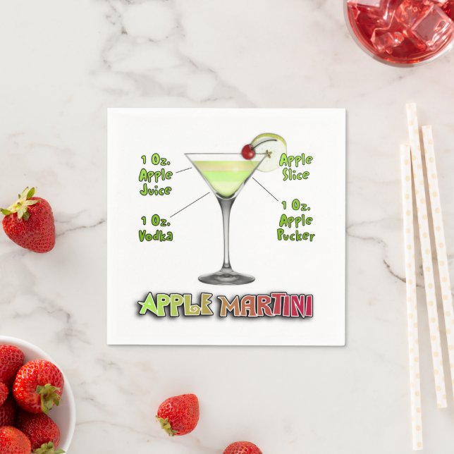Appletini aka Apple Martini Cocktail Recipe Art Napkin (Insitu)