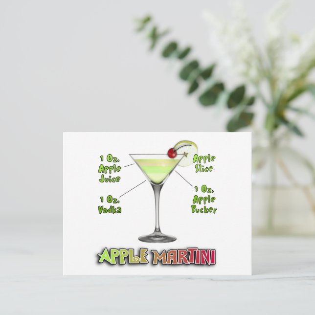 Appletini aka Apple Martini Cocktail Recipe Art Postcard (Standing Front)