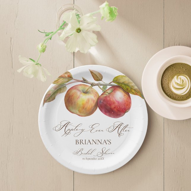 Appley ever after apple fall bridal shower paper plate (Appley ever after apple fall bridal shower monogrammed personalized printed paper plates table decor)