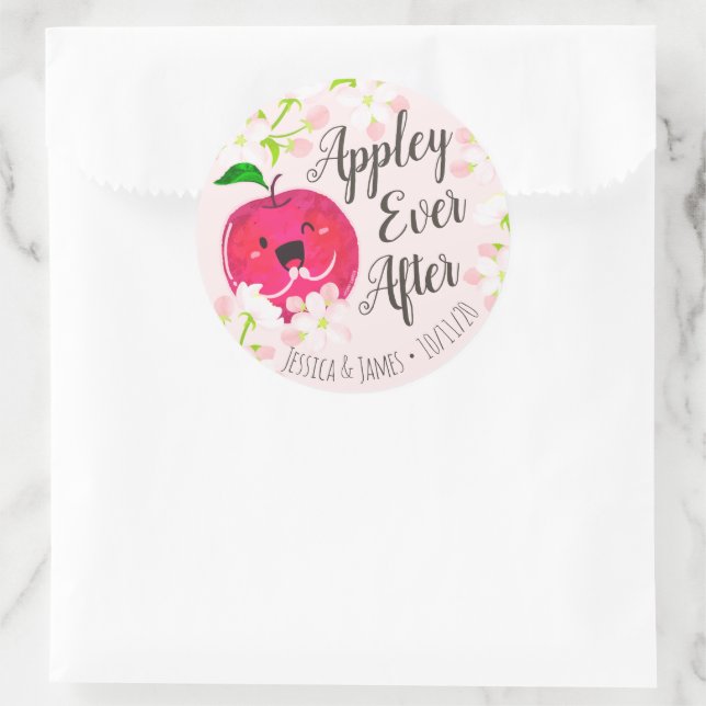Appley Ever After - Apple Pun Classic Round Sticker (Bag)