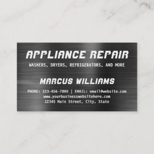 Appliance Repair Dark Grey Faux Metallic Steel Business Card