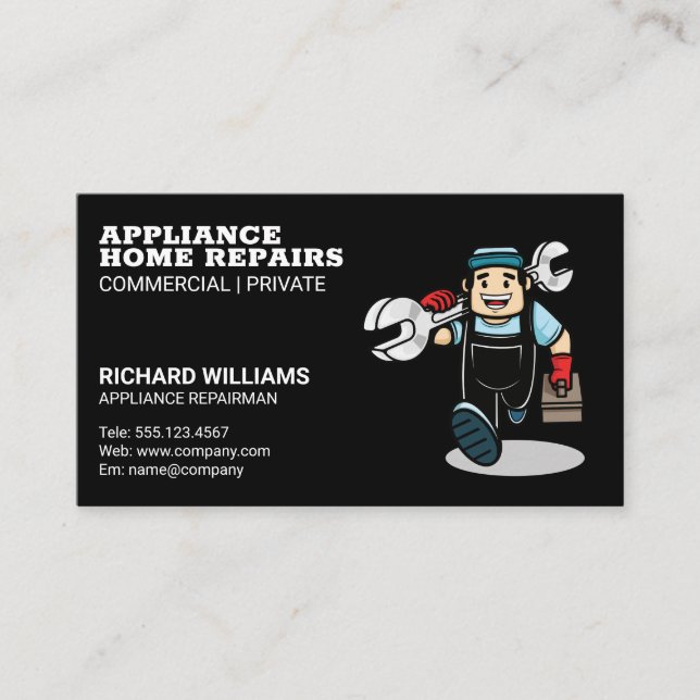 Appliance Repairman with Tool Box Business Card (Front)