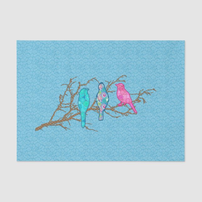 Applique Birds on a Branch, Sky Blue Multi Tissue Paper (Front)
