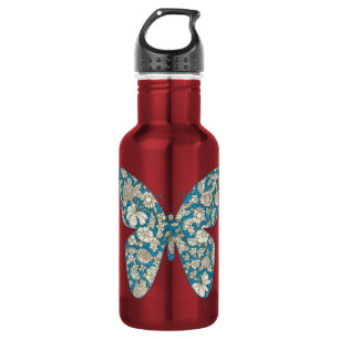 Applique fabric butterfly floral blue 532 ml water bottle