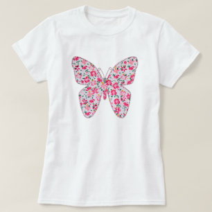 Applique fabric butterfly floral pink T-Shirt