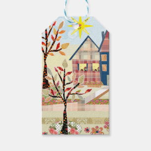Applique, houses, village gift tags