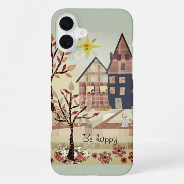 Applique, houses, village, patchwork, quilting, fl iPhone case (Back)