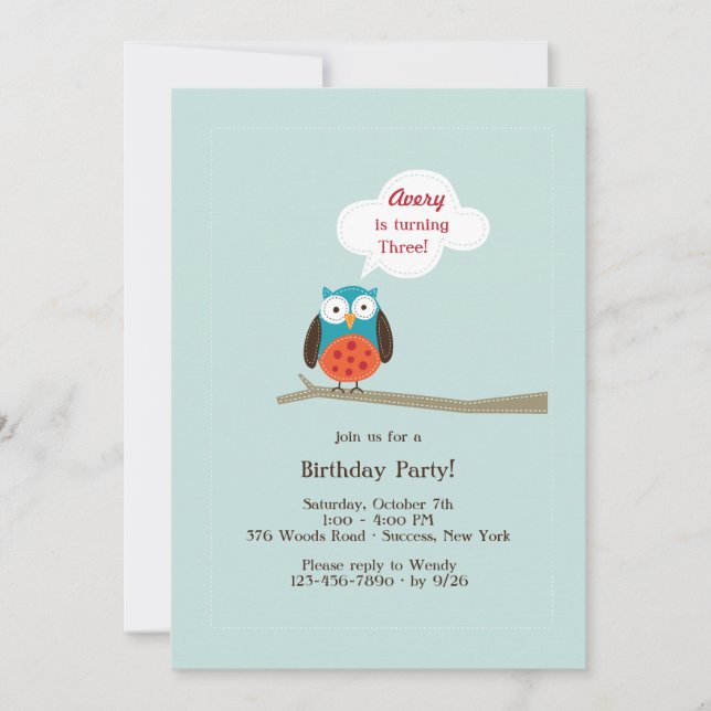 Applique Owl Invitation (Front)