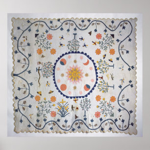 Applique quilt with Sun, Moon, Stars Poster