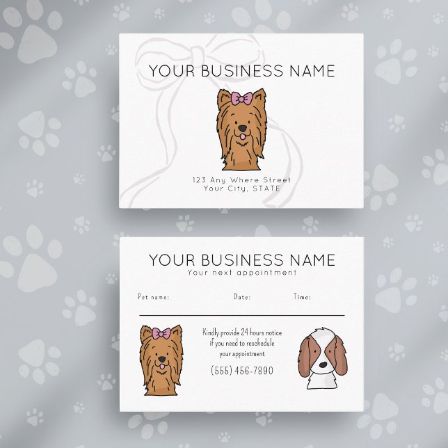 Appointment Card Cute Bow Dog Doodle White (Creator Uploaded)