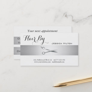 Appointment card elegant silvery stripe scissors