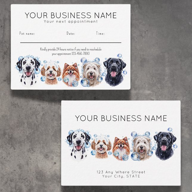 Appointment card watercolor dogs bubbles, white (Creator Uploaded)